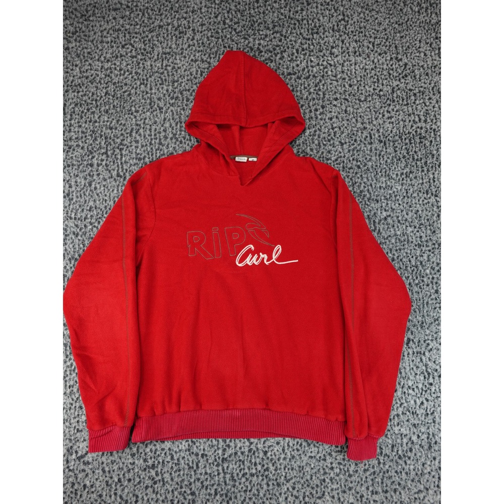 Rip Curl Fleece Hoodie Mens Large Red Graphic Surf Pullover Sweatshirt